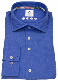 R2-Amsterdam Linen Shirt - Casual Fit - Cutaway Collar - Blue - w/o OP