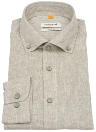 Redmond Hemd - Casual Fit - Button Down Kragen - Leinen Mix - beige