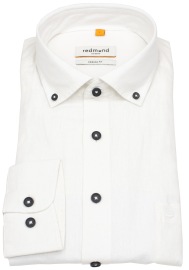 Redmond Hemd - Casual Fit - Button Down Kragen - Leinen Mix - weiß