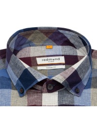 Redmond Kurzarmhemd - Casual Fit - Leinen Mix - Button Down - kariert - mehrfarbig - Thumbnail ID: arimf14nnd