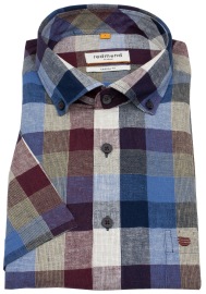 Redmond Kurzarmhemd - Casual Fit - Leinen Mix - Button Down - kariert - mehrfarbig