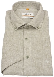 Redmond Kurzarmhemd - Casual Fit - Leinen Mix - Button Down Kragen - beige