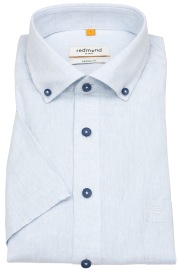 Redmond Kurzarmhemd - Casual Fit - Leinen Mix - Button Down Kragen - hellblau