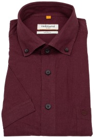 Redmond Kurzarmhemd - Casual Fit - Leinen Mix - Button Down Kragen - rot