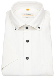 Redmond Kurzarmhemd - Casual Fit - Leinen Mix - Button Down Kragen - weiß
