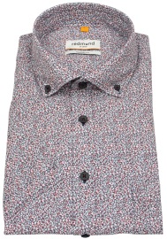 Redmond Kurzarmhemd - Casual Fit - Leinen Mix - Button Down - Print - rot