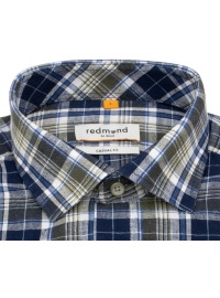 Redmond Kurzarmhemd - Casual Fit - Leinen Mix - kariert - blau / grün - Thumbnail ID: arim3c2493