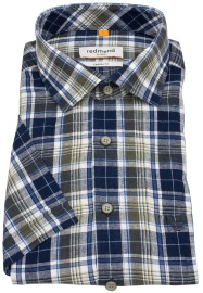 Redmond Kurzarmhemd - Casual Fit - Leinen Mix - kariert - blau / grün