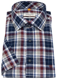 Redmond Kurzarmhemd - Casual Fit - Leinen Mix - kariert - rot / blau