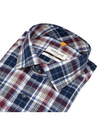 Redmond Kurzarmhemd - Casual Fit - Leinen Mix - kariert - rot / blau - Thumbnail ID: arimhf3192