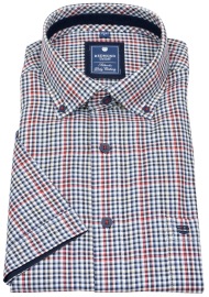 Redmond Short Sleeve Shirt - Comfort Fit - Button Down Collar - Checked - Blue / Red