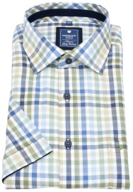 Redmond Short Sleeve Shirt - Comfort Fit - Checked - Blue / Green - w/o OP