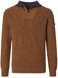 Redmond Pullover - Troyerkragen mit Reissverschluss - braun