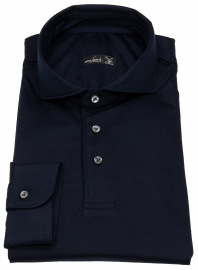 van Laack Poloshirt - Longsleeve - Slim Fit - Cutaway Collar - Jersey - Dark Blue