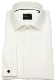 Venti Gala Shirt - Modern Fit - Concealed Button Panel - Double Cuff - Beige - w/o OP