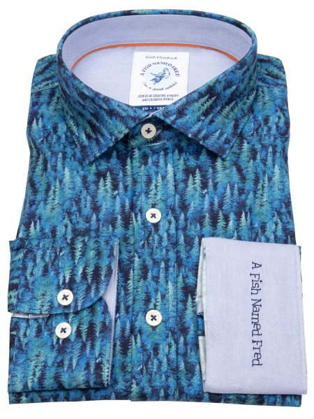 A Fish Named Fred Hemd - Modern Fit - Print - Bäume - blau - ohne OVP - 29.018 610 