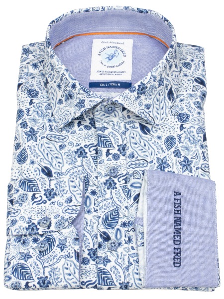 A Fish Named Fred Hemd - Modern Fit - Print - Floral - dunkelblau / weiß