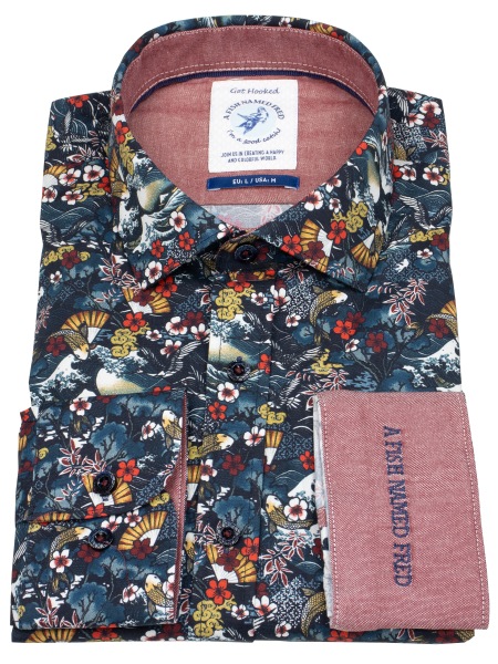 A Fish Named Fred Hemd - Modern Fit - Print - Japanese Story - mehrfarbig