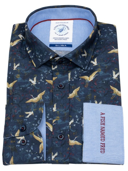 A Fish Named Fred Hemd - Modern Fit - Print - Kraniche - mehrfarbig