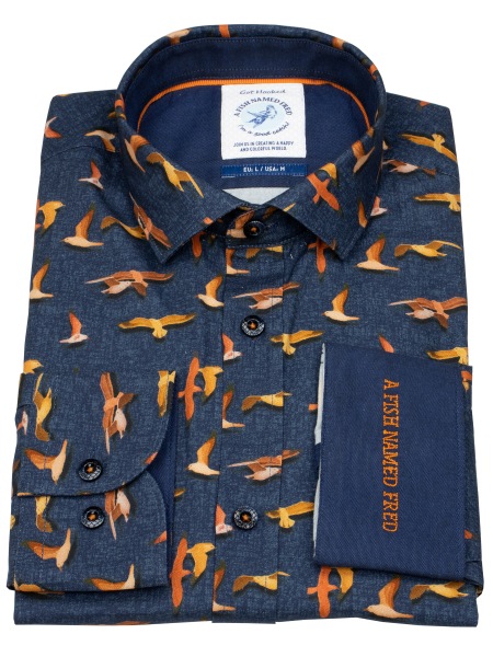 A Fish Named Fred Hemd - Modern Fit - Print - Möven - dunkelblau - 32.016 604 