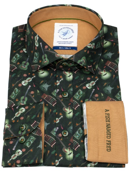 A Fish Named Fred Hemd - Modern Fit - Print - Musikinstrumente - dunkelgrün - ohne OVP