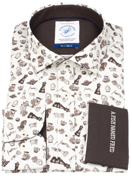 A Fish Named Fred Hemd - Modern Fit - Print - Schach - braun