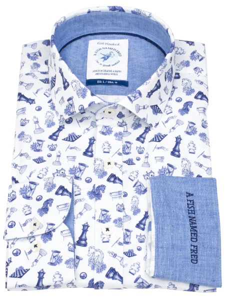 A Fish Named Fred Hemd - Modern Fit - Print - Schach - hellblau