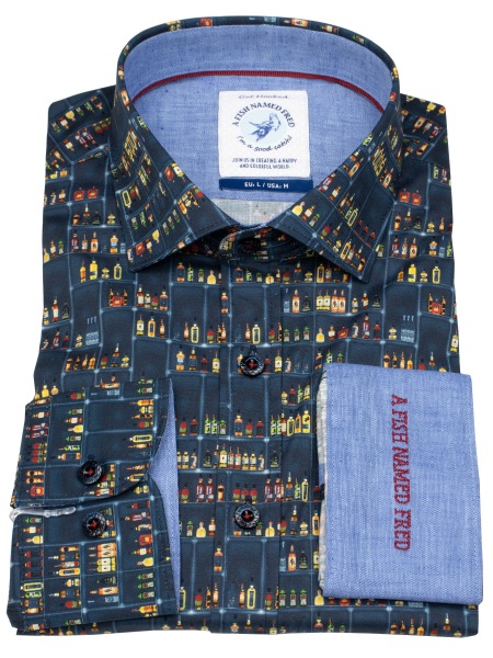 A Fish Named Fred Hemd - Modern Fit - Print - Spirituosen - dunkelblau - 32.006 604 