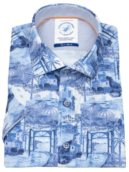 A Fish Named Fred Kurzarmhemd - Modern Fit - Insel - blau