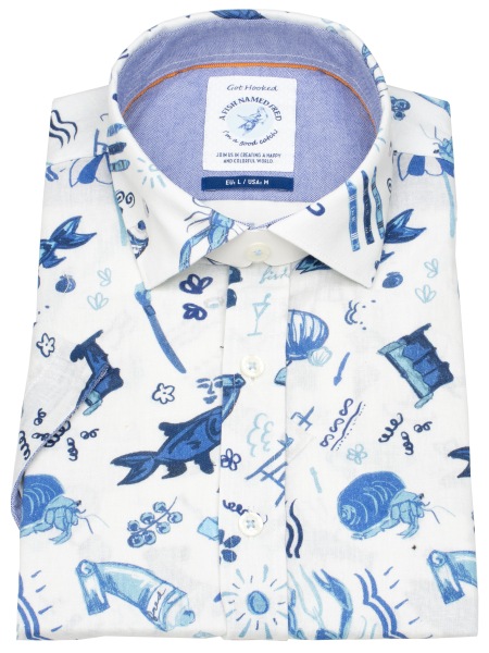 A Fish Named Fred Kurzarmhemd - Modern Fit - Maritim - blau