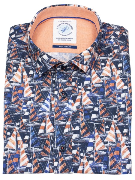 A Fish Named Fred Kurzarmhemd - Modern Fit - Segelboote - blau