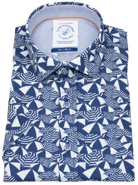 A Fish Named Fred Kurzarmhemd - Modern Fit - Sonnenschirme - blau / weiß