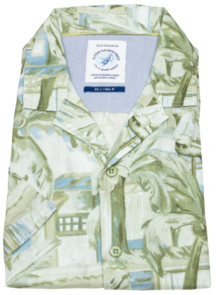 A Fish Named Fred Kurzarmhemd - Modern Fit - Tropen - grün
