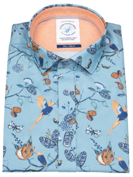 A Fish Named Fred Kurzarmhemd - Modern Fit - Vögel - hellblau