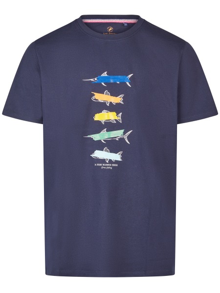 A Fish Named Fred T-Shirt - Modern Fit - Rundhals - Fische - dunkelblau