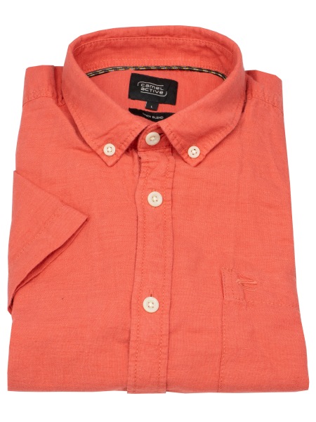 Camel Active Kurzarmhemd - Regular Fit - Button Down - Leinen - rot - ohne OVP