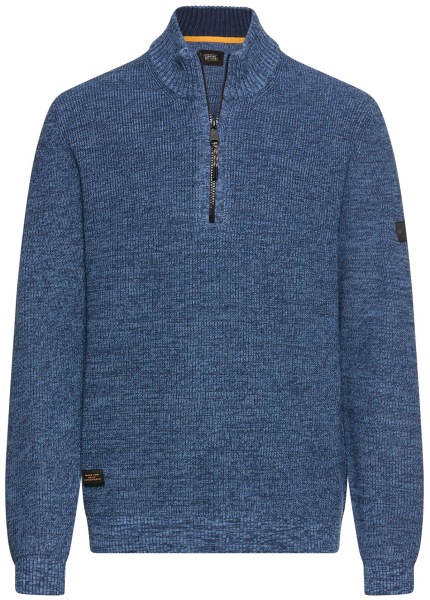 Camel Active Pullover - Regular Fit - Troyerkragen - Struktur - blau