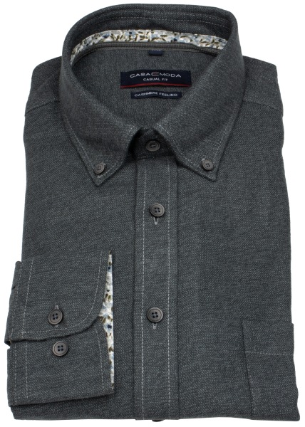 Casa Moda Hemd - Casual Fit - Button Down - leichter Flanell - anthrazit