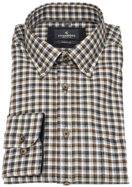 Casa Moda Hemd - Casual Fit - Button Down - leichter Flanell - kariert - braun