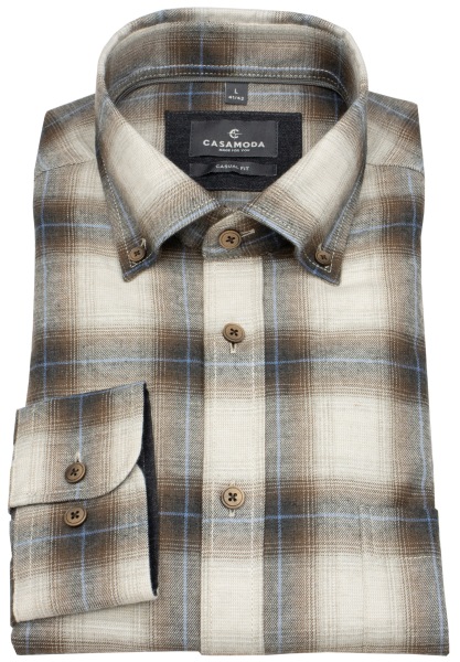 Casa Moda Hemd - Casual Fit - Button Down - leichter Flanell - kariert - braun