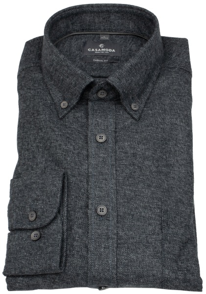 Casa Moda Hemd - Casual Fit - Button Down - leichter Flanell - schwarz