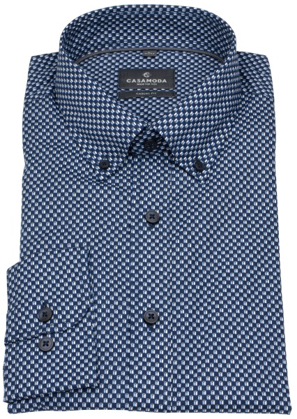 Casa Moda Hemd - Casual Fit - Button Down - Print - blau - extra langer 72cm Arm