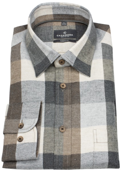 Casa Moda Hemd - Casual Fit - Kentkragen - leichter Flanell - kariert - braun