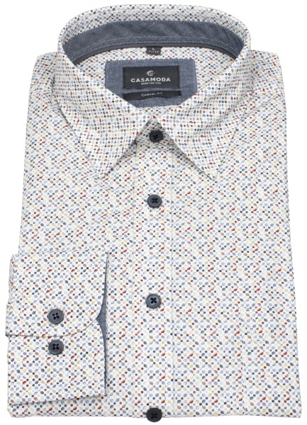 Casa Moda Shirt - Casual Fit - Contrast Buttons - Print - Blue / Red / Yellow