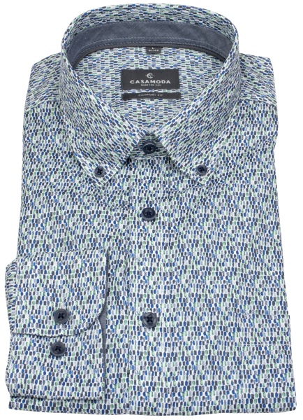 Casa Moda Hemd - Comfort Fit - Button Down - Kontrastknöpfe - Print - blau