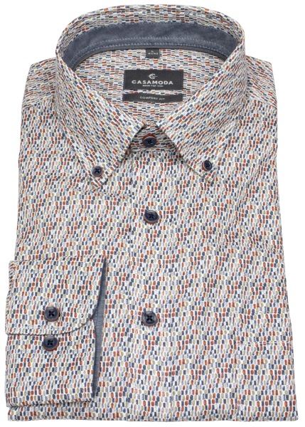 Casa Moda Hemd - Comfort Fit - Button Down - Kontrastknöpfe - Print - rot