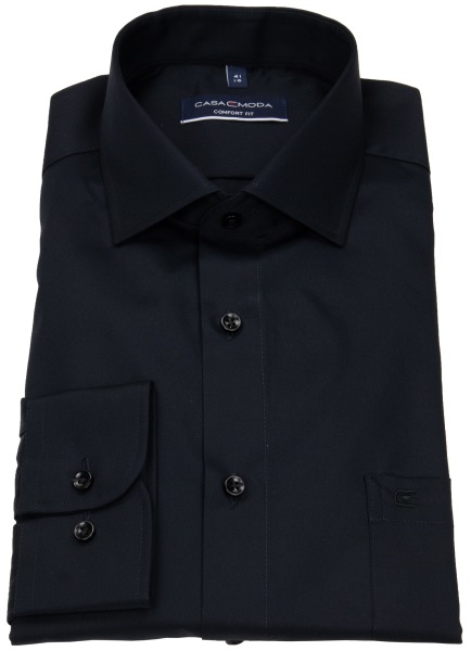 Casa Moda Hemd - Comfort Fit - Kentkragen - Twill - schwarz - extra langer 72cm Arm