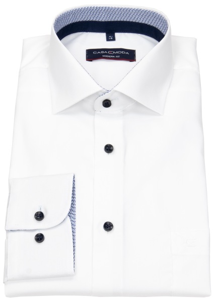Casa Moda Hemd - Modern Fit - Kentkragen - Patch - Kontrastknöpfe - weiß - ohne OVP