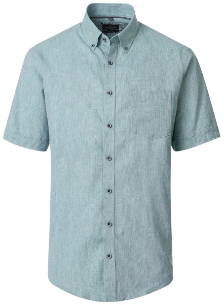 Casa Moda Kurzarmhemd - Casual Fit - Button Down - Leinen-Mix - grün