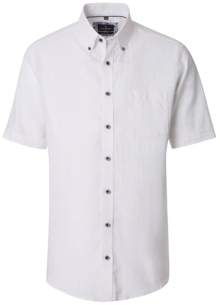 Casa Moda Kurzarmhemd - Casual Fit - Button Down - Leinen-Mix - weiß